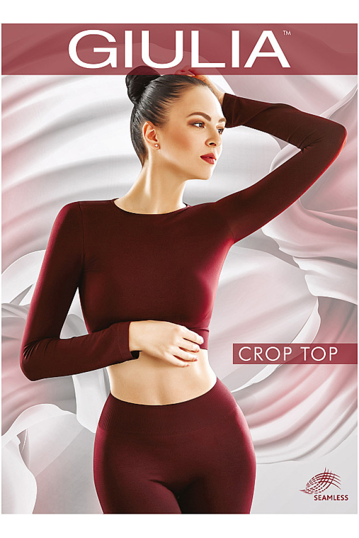 Дышащий Женский спортивный топ Giulia Crop Top топик для спорта и фитнеса с длинным рукавом Бордовый