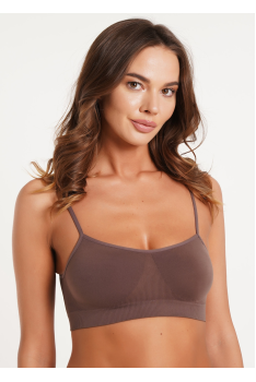 Бесшовный мягкий женский топ на тонких бретелях GIULIA легкий поддерживающий топик Нижнее белье S/M, Коричневый