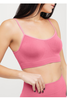 Бесшовный мягкий женский топ на тонких бретелях GIULIA легкий поддерживающий топик Нижнее белье S/M, Розовый