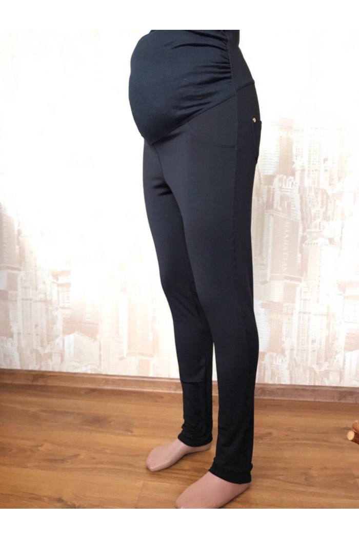 Женские утепленные лосины байковые для беременных черного цвета