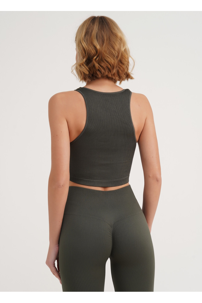 Жіночий спортивний топ в рубчик GIULIA Halter Top топік для спорту та фітнесу на широких бретелях L/XL, Хакі
