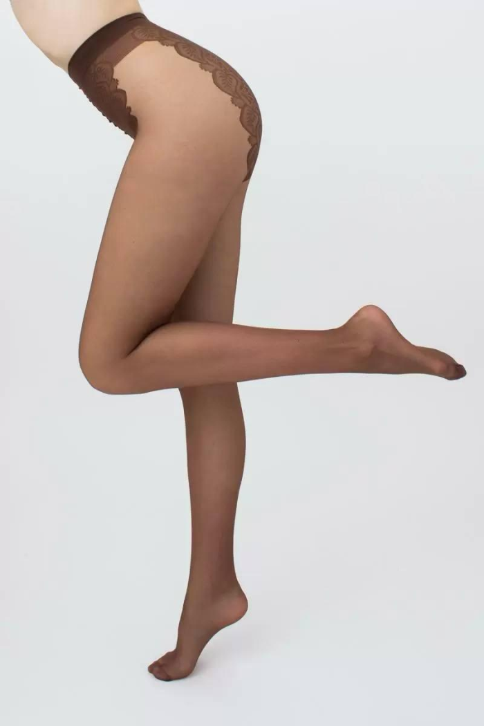 Напівматові тонкі колготи з мереживними трусиками Bikini 20 Den Колготки капронові 3, CAPPUCCINO